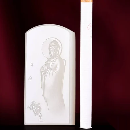 White Hetian Jade Plaque: Guanyin Admiring a Lotus, 25.2 g