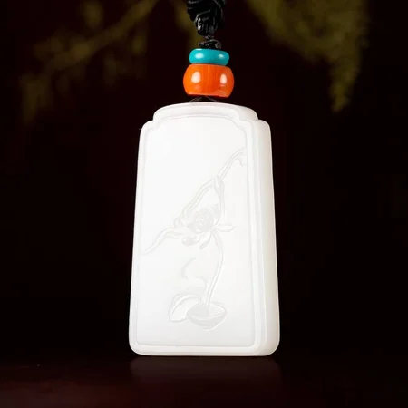 White Hetian Jade Plaque: Lotus in the Breeze, 17.3 g
