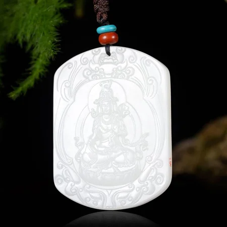 White Hetian Jade Plaque: Mahasthamaprapta Bodhisattva, 31 g