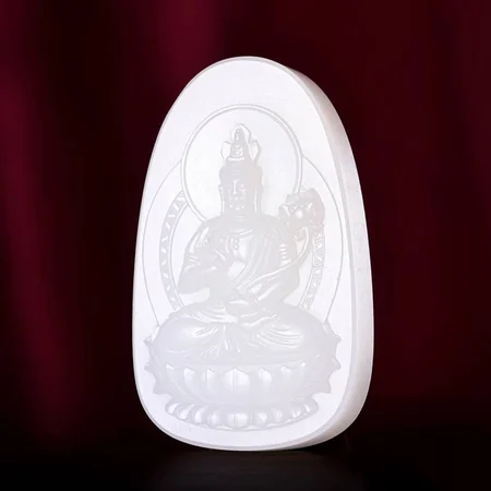 White Hetian Jade Plaque: Mahasthamaprapta Bodhisattva, 44.8 g
