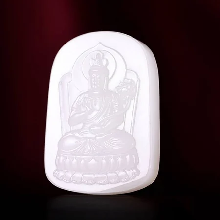 White Hetian Jade Plaque: Mahasthamaprapta Bodhisattva, 23.6 g