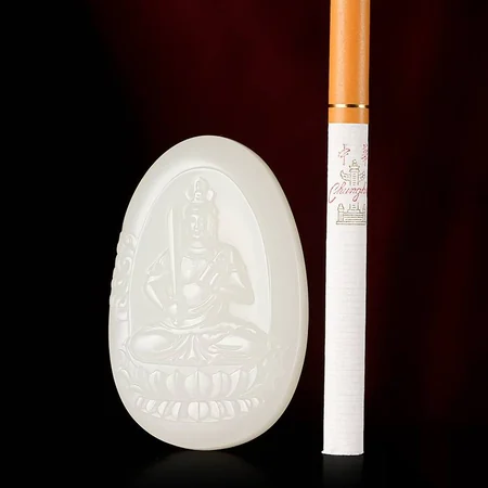 White Hetian Jade Plaque: Manjushri Bodhisattva, 37.2 g