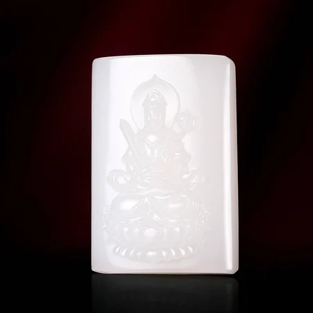 White Hetian Jade Plaque: Manjushri Bodhisattva, 22.8 g
