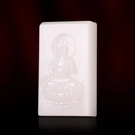 White Hetian Jade Plaque: Manjushri Bodhisattva, 23.8 g