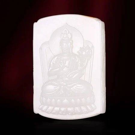 White Hetian Jade Plaque: Manjushri Bodhisattva, 38.4 g
