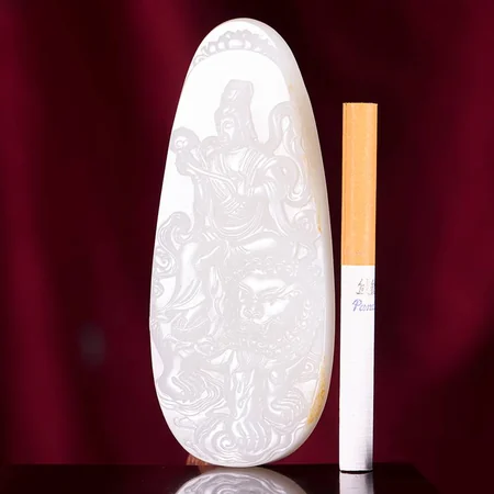 White Hetian Jade Plaque: Manjushri Bodhisattva, 107.2 g