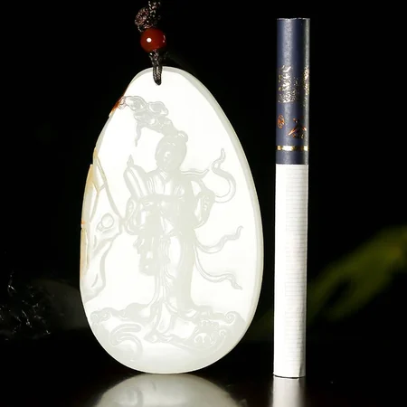 White Hetian Jade Plaque: Mazu, Goddess of the Sea, 47.5 g