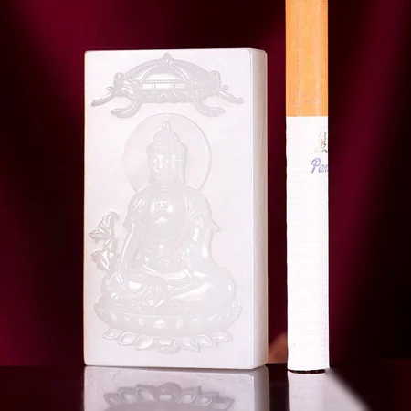 White Hetian Jade Plaque: Medicine Buddha, 63.7 g