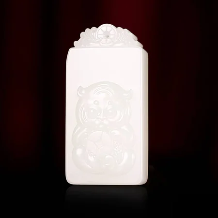 White Hetian Jade Plaque: Mighty Tiger, 30.5 g
