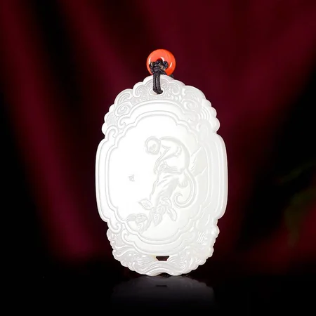 White Hetian Jade Plaque: Monkey Bringing Good Fortune, 29.1 g