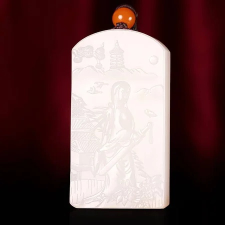 White Hetian Jade Plaque: Mulan Goes to War, 62 g