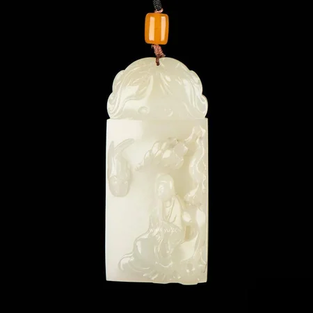 White Hetian Jade Plaque: Nongyu Playing the Xiao Flute, 45 g