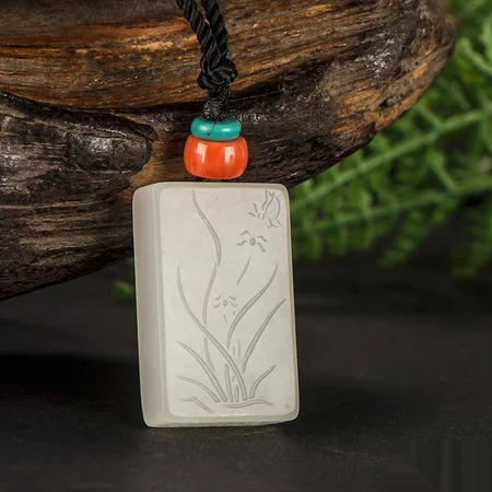 White Hetian Jade Plaque: Orchid, 12 g