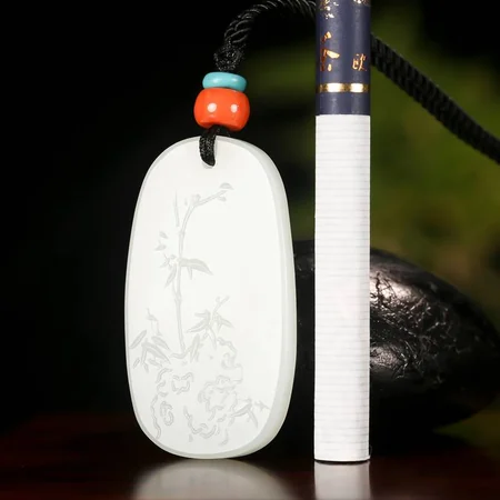White Hetian Jade Plaque: Orchid, Bamboo and Rock, 14.8 g