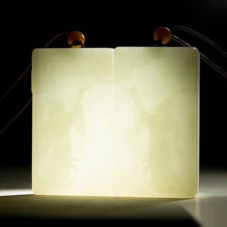White Hetian Jade Plaque Pair: A Well-Matched Couple, 147 g