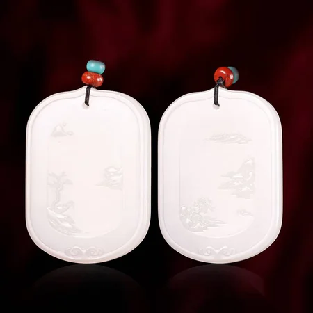 White Hetian Jade Plaque Pair: Noble Aspirations, 63 g