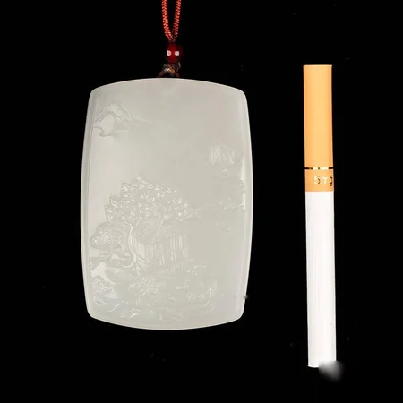 White Hetian Jade Plaque: Peach Blossom Retreat, 73.5 g