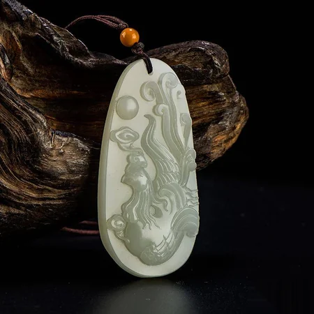 White Hetian Jade Plaque: Phoenix Facing the Sun, 43 g