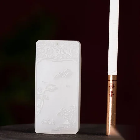 White Hetian Jade Plaque: Poetry of Maple Bridge, 50.9 g