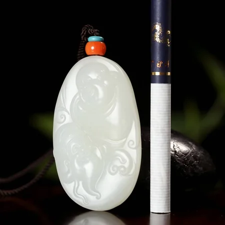 White Hetian Jade Plaque: Prosperity Arrives, 42 g