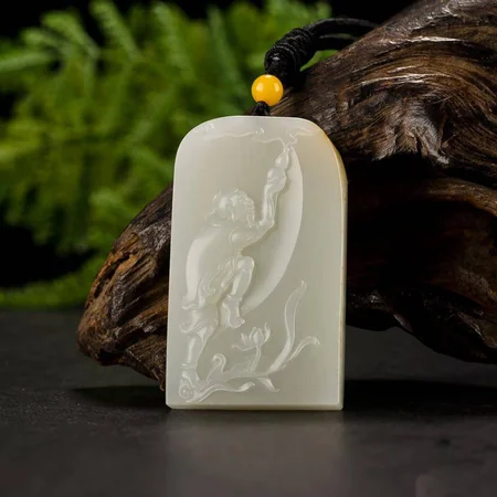 White Hetian Jade Plaque: Rising to Success, 36.5 g