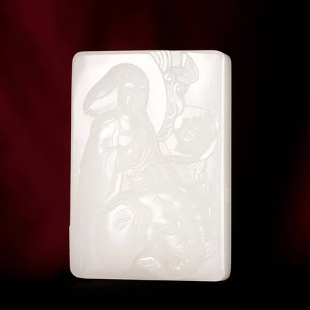 White Hetian Jade Plaque: Samantabhadra Bodhisattva, 48 g
