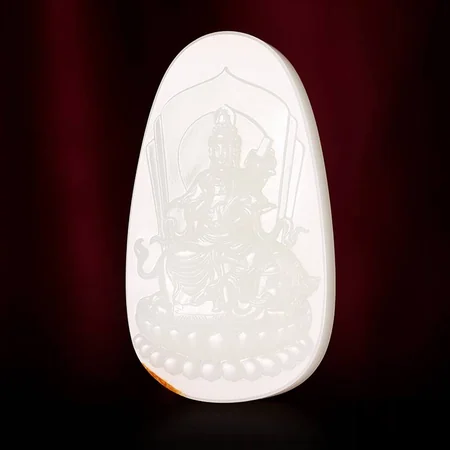 White Hetian Jade Plaque: Samantabhadra Bodhisattva, 48.8 g
