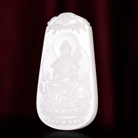 White Hetian Jade Plaque: Samantabhadra Bodhisattva, 81.6 g