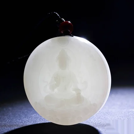 White Hetian Jade Plaque: Serene Guanyin, 66.4 g