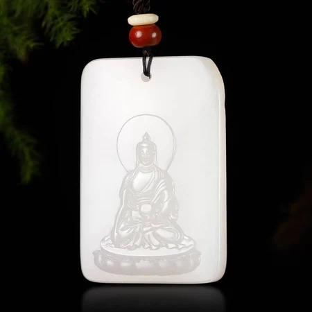White Hetian Jade Plaque: Shakyamuni Buddha, 20.5 g