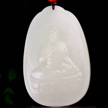 White Hetian Jade Plaque: Shakyamuni Buddha, 72.8 g