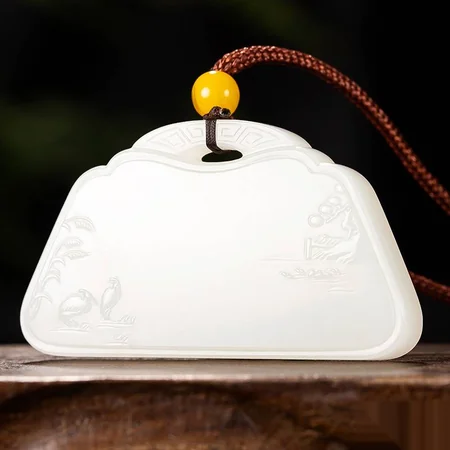 White Hetian Jade Plaque: Solitary Angler by the River, 35.6 g