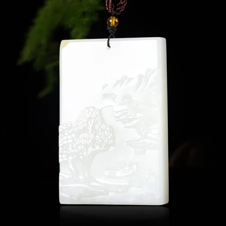 White Hetian Jade Plaque: Solitary Angler in Winter, 74.6 g