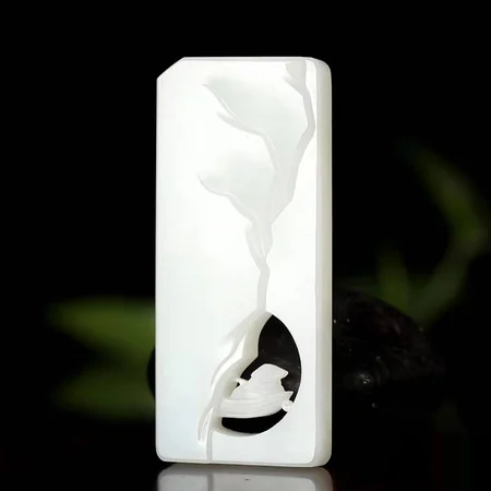 White Hetian Jade Plaque: Solitary Angler in Winter, 49.5 g