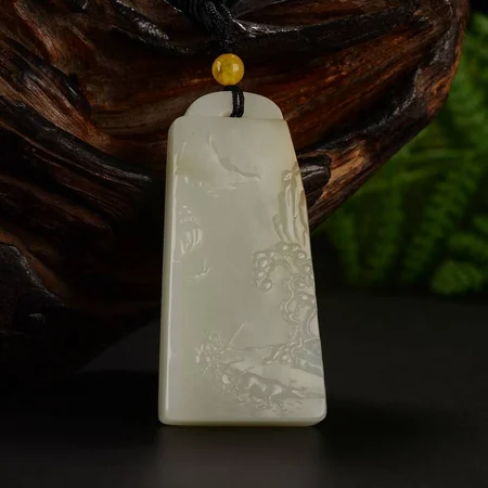 White Hetian Jade Plaque: Spring Farming by Mountains and Streams, 41.7 g