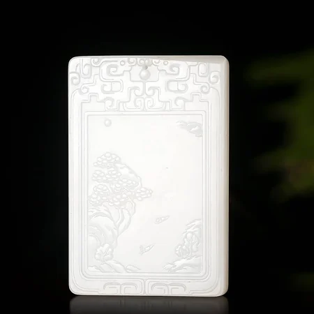 White Hetian Jade Plaque: Spring in Jiangnan, 53.5 g