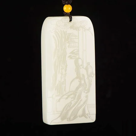 White Hetian Jade Plaque: Spring Rain and Rising Water, 89 g