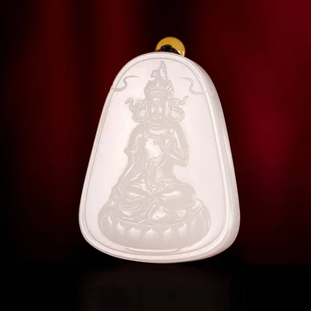 White Hetian Jade Plaque: Tara, 33.7 g