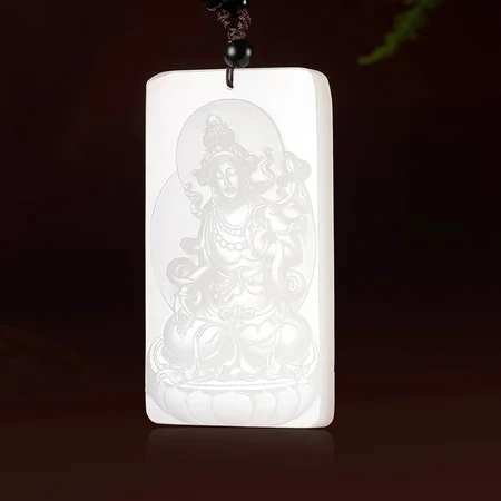 White Hetian Jade Plaque: Tara, 71 g