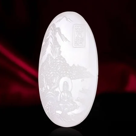 White Hetian Jade Plaque: The Compassionate Voyage, 51.6 g