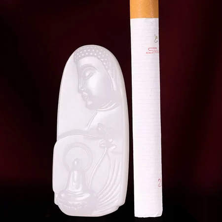 White Hetian Jade Plaque: The Radiance of Buddha, 17 g