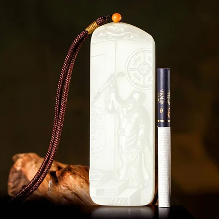 White Hetian Jade Plaque: The Sage of Painting, 138 g
