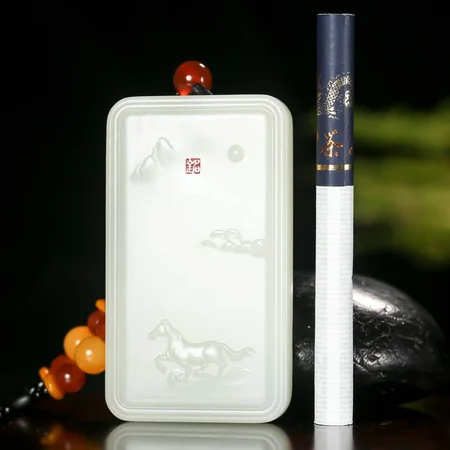 White Hetian Jade Plaque: The Thousand-Mile Horse, 57.6 g