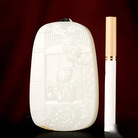 White Hetian Jade Plaque: Thoughts of Spring, 128 g