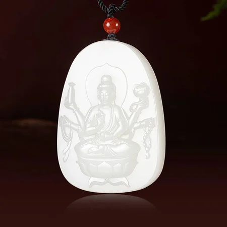 White Hetian Jade Plaque: Thousand-Armed Guanyin, 82 g
