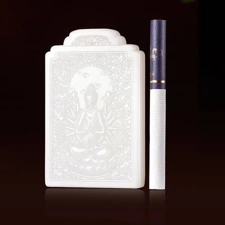 White Hetian Jade Plaque: Thousand-Armed Guanyin, 101.3 g