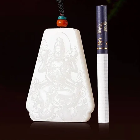 White Hetian Jade Plaque: Thousand-Armed Guanyin, 81 g