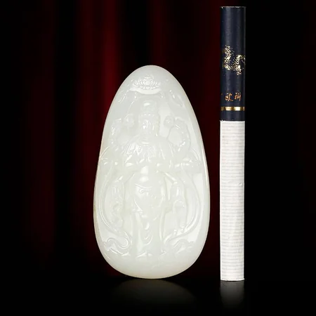 White Hetian Jade Plaque: Thousand-Armed Guanyin