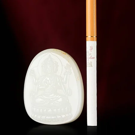 White Hetian Jade Plaque: Thousand-Armed Guanyin, 44.4 g