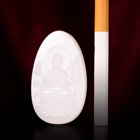 White Hetian Jade Plaque: Thousand-Armed Guanyin, 30.7 g